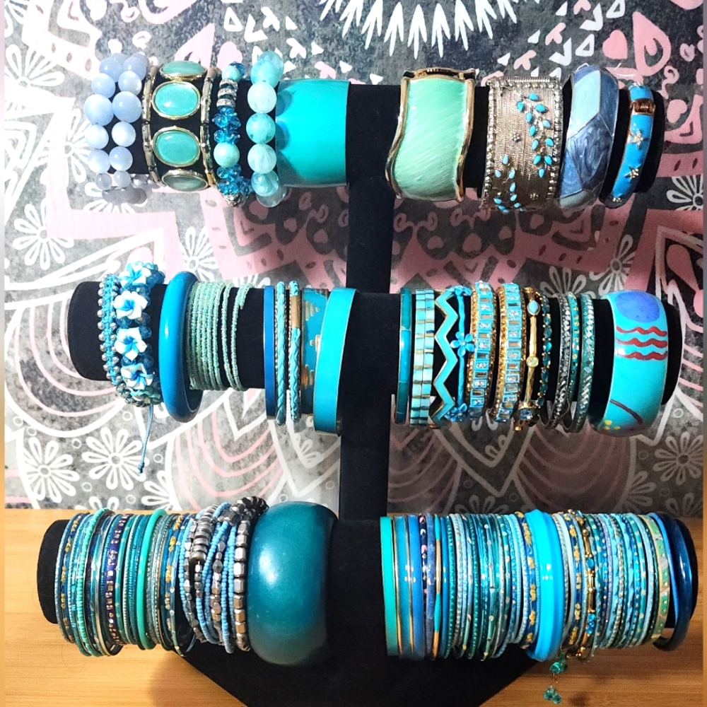 Blue Metal Plastic Brass Bangles Bracelets Lot #2